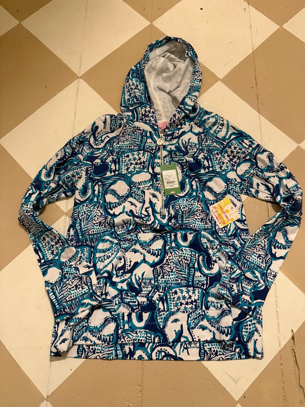 Lilly Pulitzer Elephant Keep on Trunkin Print Skipper Hoodie NWT